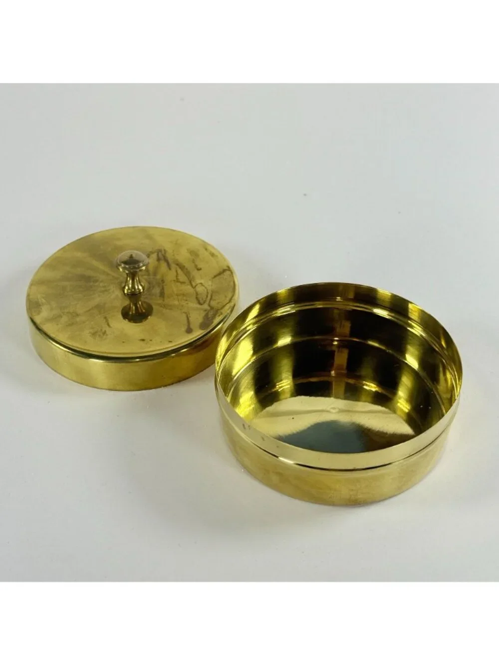 Vintage Brass Trinket Box Round Gold Tone Vanity Made in Italy